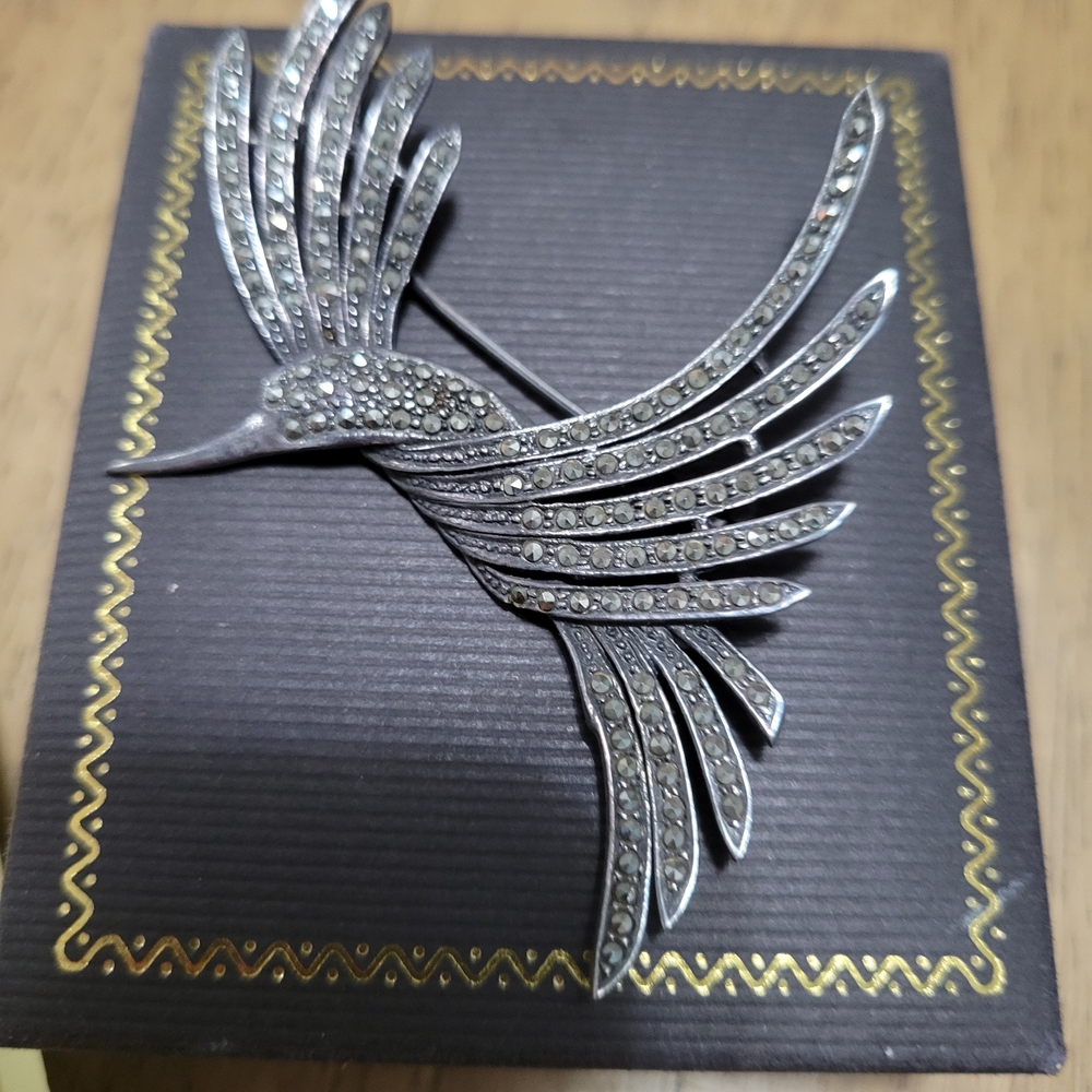 Silver Hummingbird Brooch Stamped .925, Vintage